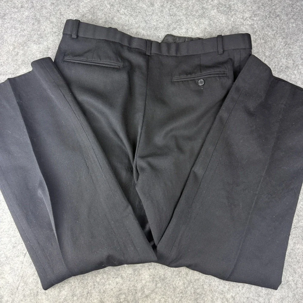 Mens Black 100% Wool Pleated Dress Pants Trousers Size 36L RN 74276